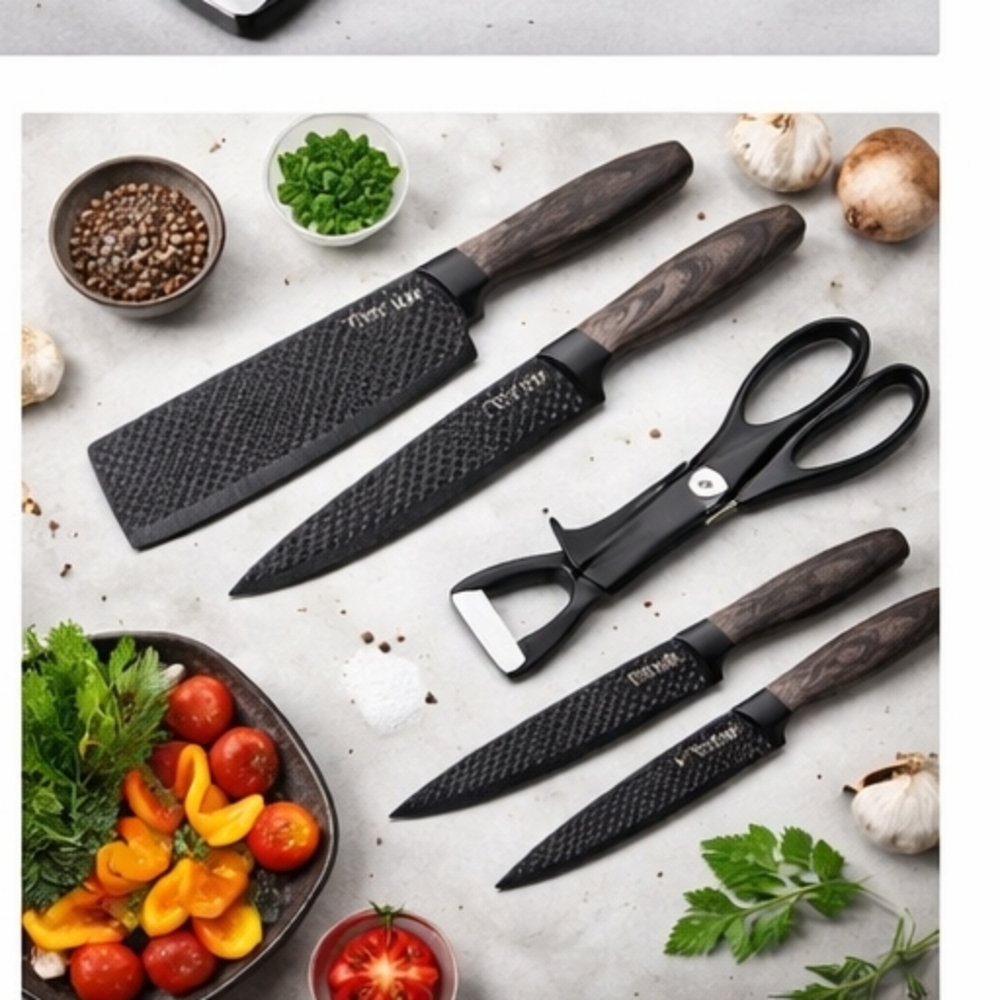 Elegant Black Knife and Scissors Set